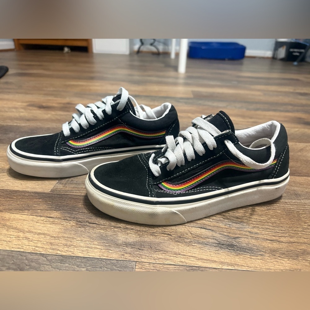 Vans Black Low Top Sneakers with Rainbow Stripe